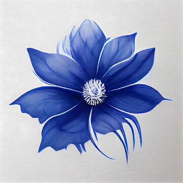 Digital illustration of a blue flower painting on a water background