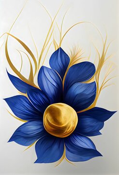 Naklejka Digital illustration of a blue and gold flower painting on a beige background
