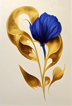Naklejka Digital illustration of a blue and gold flower painting on a beige background
