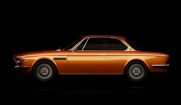Almaty, Kazakhstan - September 25, 2022: BMW e9 3.0 CSi classic German big fast grand luxury executive 1970s coupe car on the isolated background. 3d render