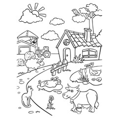 Country life, farm, coloring book, vector 