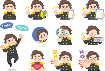 海兵の外国人男性　バリエーション　初心者マーク　スマートフォン　タブレット　虫眼鏡　クレジットカード