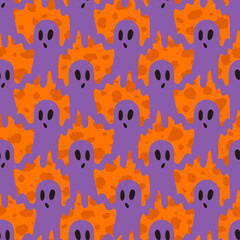 Halloween Purple Ghost Holding Hands Vector Seamless Background Pattern