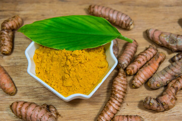 turmeric, leaf, roots and powder