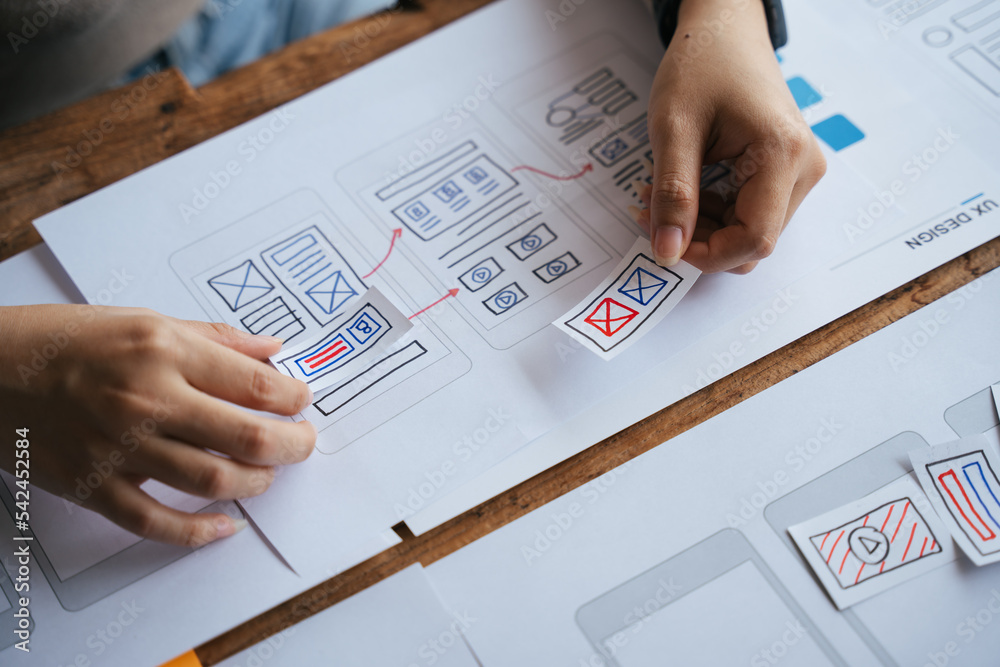 Wall mural ux graphic designer creative sketch planning application process development prototype wireframe for