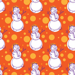 Snowman vector seamless pattern for print or web design