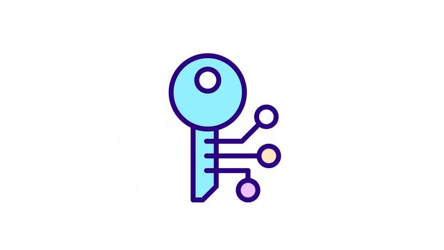 Animated cryptography color icon. Encoded information. Cybersecurity. Data encryption. Seamless loop HD video with alpha channel on transparent background. Simple filled line motion graphic animation