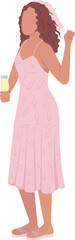 Bridesmaid holding drink semi flat color raster character. Standing figure. Full body person on white. Festive celebration simple cartoon style illustration for web graphic design and animation