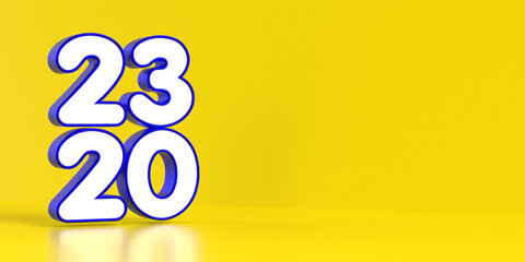 Naklejka premium 3D render number of New Year 2023 yellow blue empty space