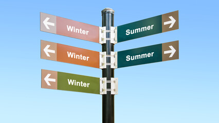Street Sign to Winter versus Summer