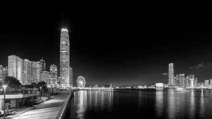 Night scenery of Panorama of skyline of Victoria harbor of Hong Kong city