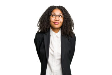 Young african american business woman isolated dreaming of achieving goals and purposes