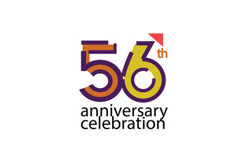 56 year anniversary celebration abstract style logotype. anniversary with purple, yellow, orange color isolated on white background, vector design for celebration, invitation, greeting card - Vector