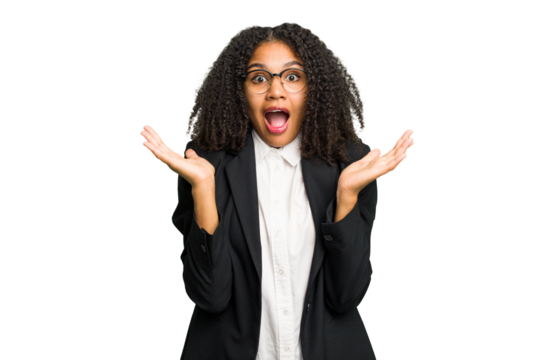 Young african american business woman isolated surprised and shocked.