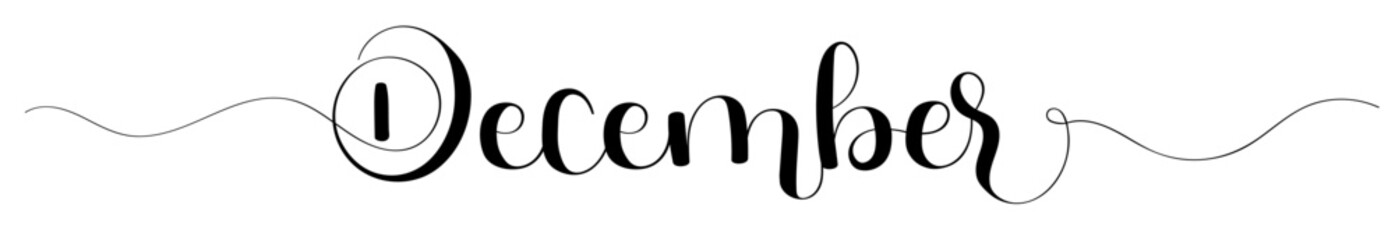 "December" holidays month text creative with ornaments. Decoration text floral. Decoration letters, Illustration December. Christmas