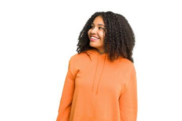 Young african american woman isolated relaxed and happy laughing, neck stretched showing teeth.