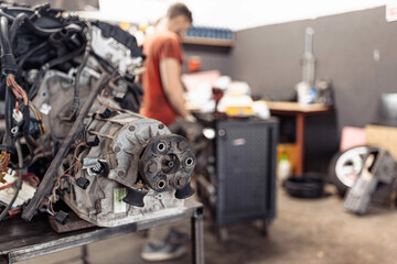 car transmission and cardan repair in car service.
