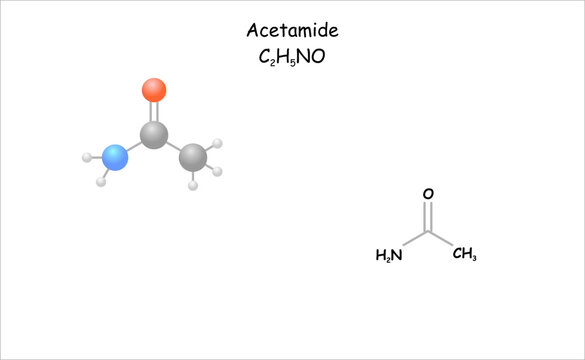 Stylized molecule model/structural and structural formula of acetamide