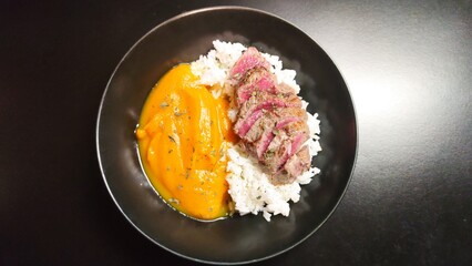 Fait maison - Soupe de potimarron, riz et boeuf