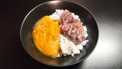 Fait maison - Soupe de potimarron, riz et boeuf