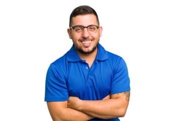 Young caucasian man isolated laughing and having fun.