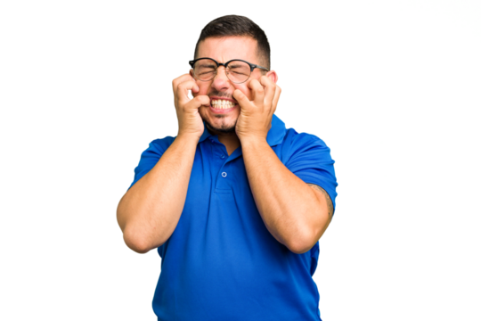 Young caucasian man isolated crying, unhappy with something, agony and confusion concept.