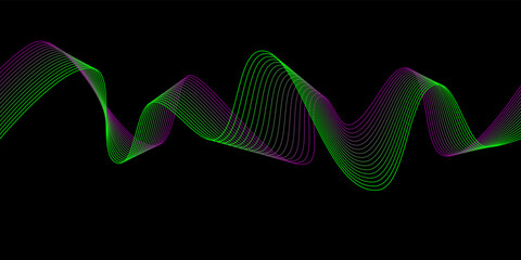 Black background with Green Pink wave lines Flowing waves design Abstract digital equalizer sound wave. Line Vector illustration for tech futuristic innovation concept background Graphic design EPS 10