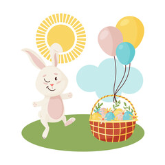 Bunny Character. Sitting on grass and Laughing Funny, Happy Easter Rabbits.