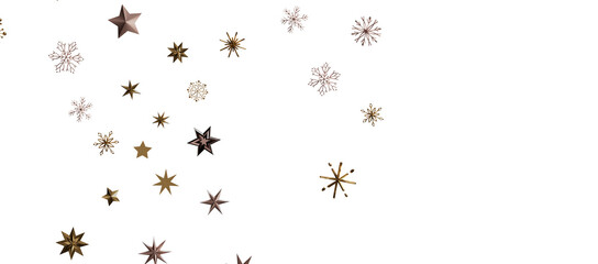 Christmas theme, golden openwork shiny snowflakes, star