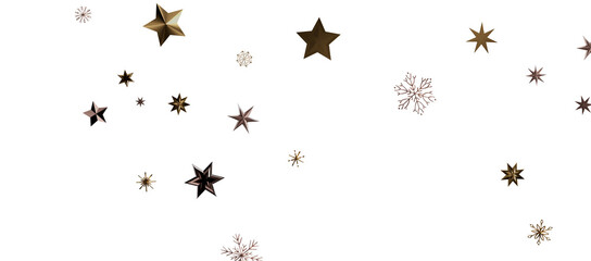 golden openwork shiny snowflakes, star, 3D rendering.