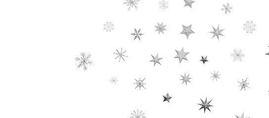 With Realistic Snowflakes Overlay On Light Silver Backdrop. Xmas Holidays