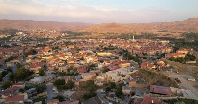 Urgup is a town in the province of Nevsehir, Cappadocia. Aerial view. Turkish town.