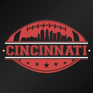 Cincinnati, OH, USA American Football Skyline City Silhouette Vector. Design Style Icon Symbols. Sport America Ball.