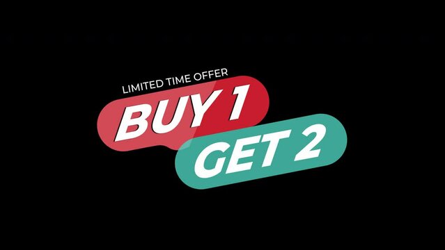 Buy 1 Get 2 Free, Sale badge tag, business Label concept Motion graphics video with alpha channel.