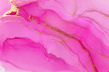 Watercolor pink waves and swirls with golden streak