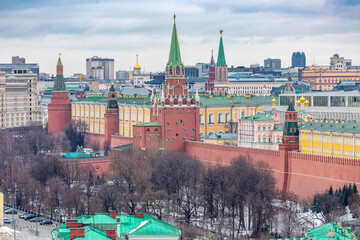 View of the Moscow Kremlin on Red Square in Moscow in winter