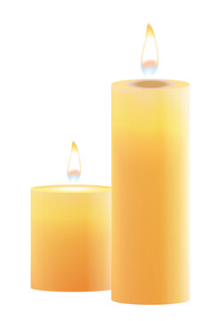 Burning candles isolated on transparent background. Png file