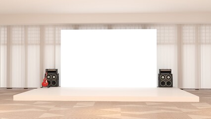 Kiosk stand booth market cart for sell product food drink wood decoration stainless steel construction with blank space logo company. High resolution image white background isolated. 3D Rendering.