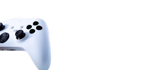 White controller of new video game console. On white background.