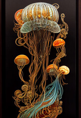 fractal background, jelly fish in the sea