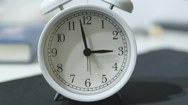 Daylight savings backward time clock timelapse,fast time flowing stress concept,analog clock motion