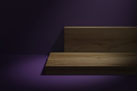 Wooden stand for display, luxury wooden porduct stand, empty wooden podium, concept stage showcase scene, 3D rendering.