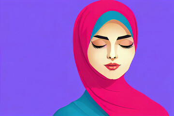 Digital painting Iranian woman wearing hijab