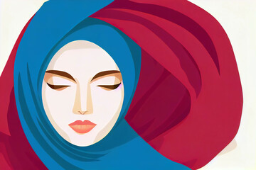 Digital painting Iranian woman wearing hijab