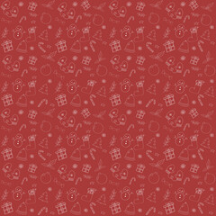 Naklejka premium Cute Christmas motives seamless pattern on red background
