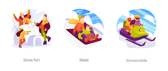 Outdoor winter activities isolated cartoon vector illustration set