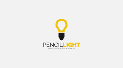 Light bulb and pencil logo template. Creative idea vector design.