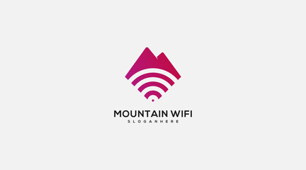 WiFi Connection Internet Network with letter M Mountain logo design