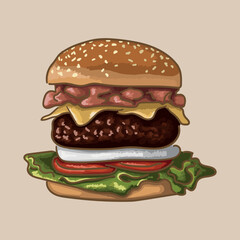 Fast food. Burger. Vector graphics.