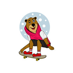 illustration design of a bear skateboarding